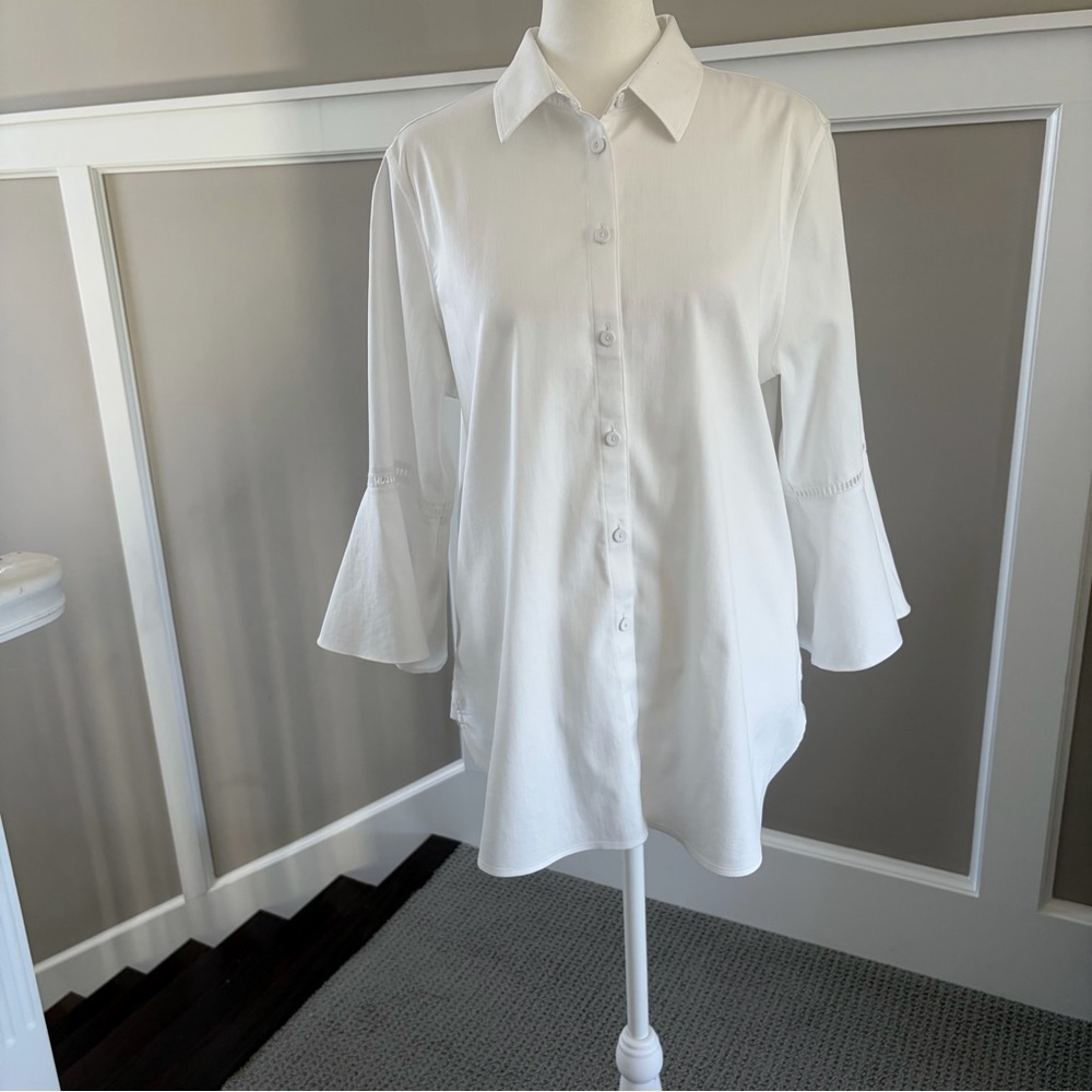 Chico’s Optic White , Button Down Blouse With Fla… - image 1